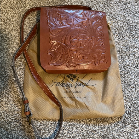 Patricia Nash Tan Embossed Leather Messenger Bag - Picture 1 of 6